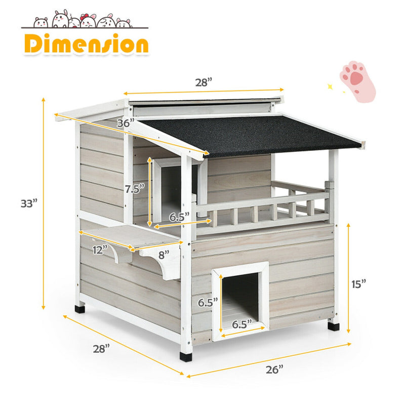 2-Story Wooden Cat House with Escape Door Rainproof