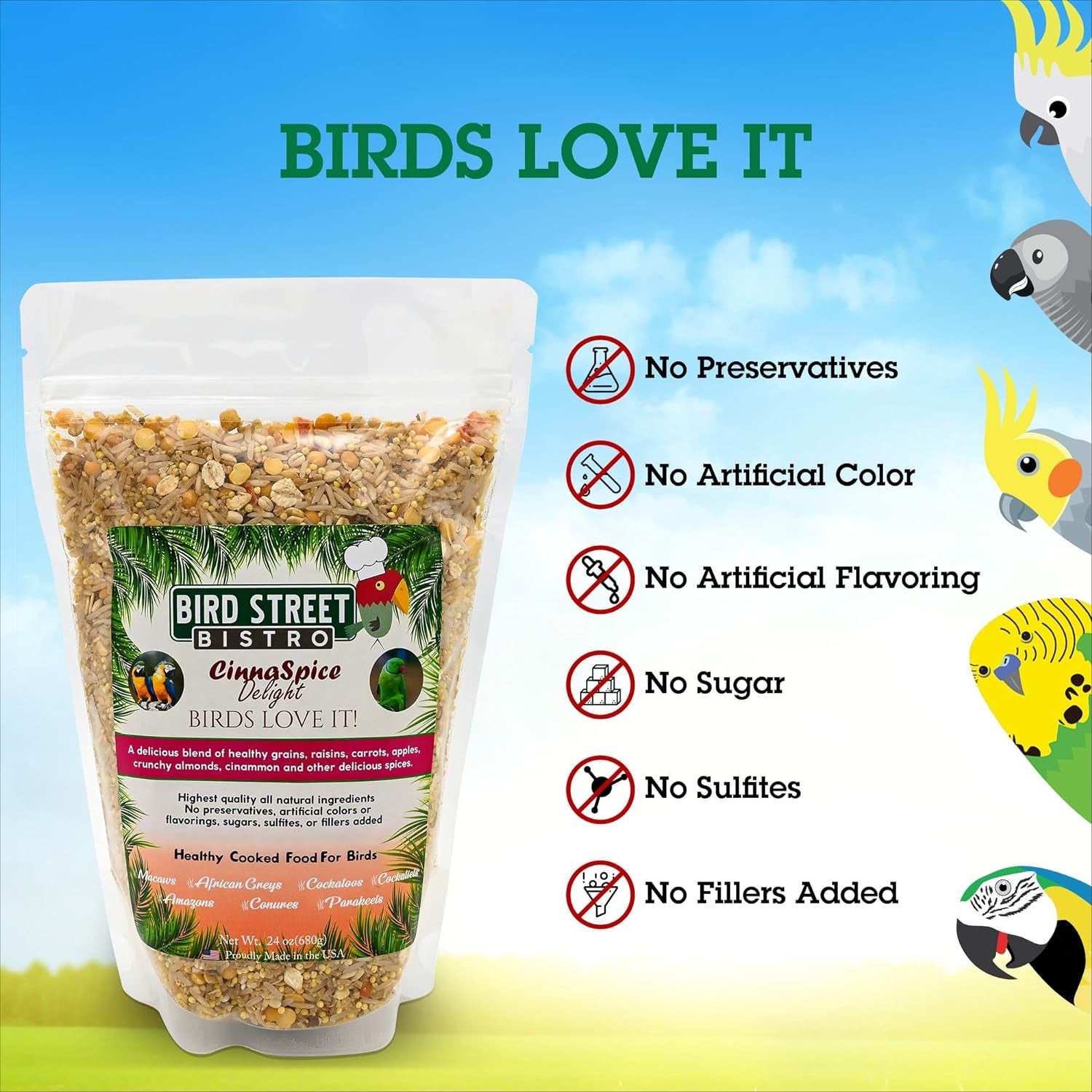 Parrot Food Sample 4 Pack - Parakeet Food - Cockatiel Food - Bird Food - Cooks in 3-15 Min W/ Natural & Organic Grains - Healthy, Non-Gmo Fruits, Healthy Orientated Spices