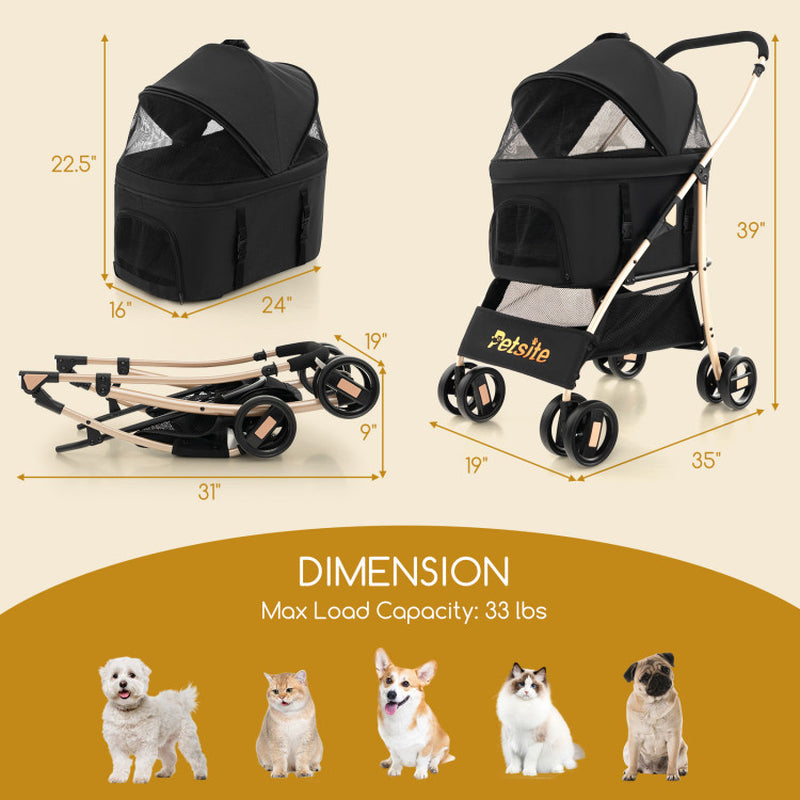 3-In-1 Pet Stroller with Removable Car Seat Carrier