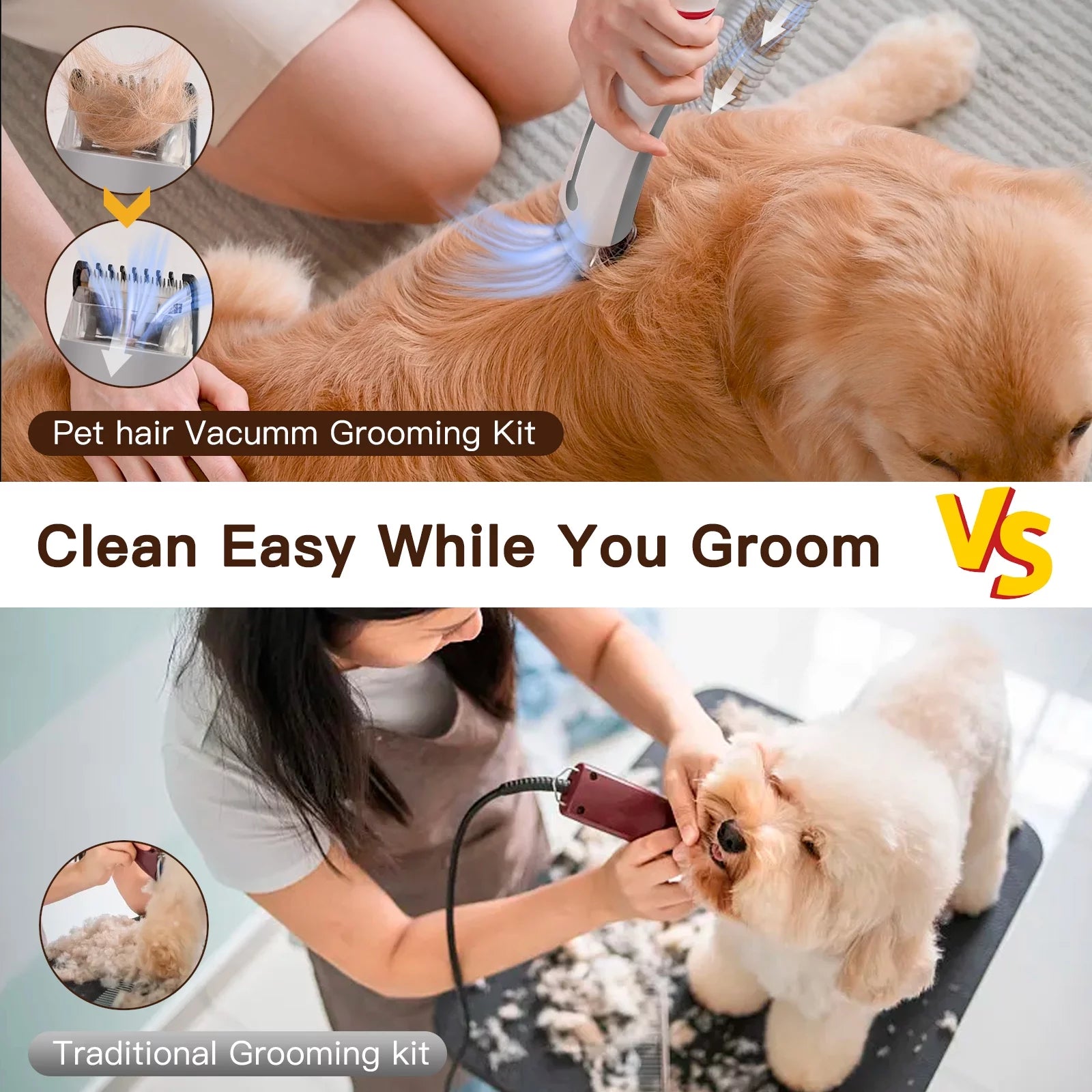 Pet Grooming Kit, Pet Grooming Vacuum, 7 Pet Grooming Tools, Pet Hair Clipper for Dogs/Cats/Other Animals