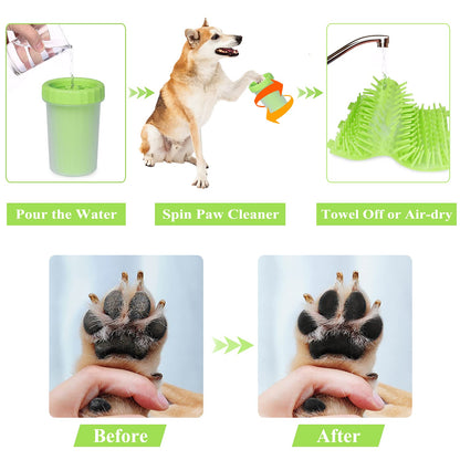 Dog Paw Washer, Dog Foot Cleaner,Things for Dogs Must Haves, 2 in 1 Pet Foot Washing Cup, Dog Summer Accessories Supplies, Muddy Paw Cleaner Dog Workout Equipment,Pet Paw Washer Clean Dog Paws- Green