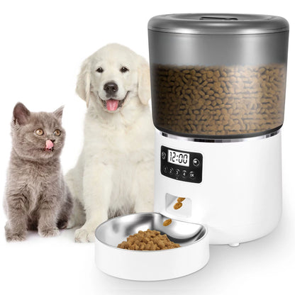 Automatic Cat Feeder, 4L Dual Power Pet Feeder Automatic Dry Food Dispenser, Control 1-4 Meals a Day, Automatic Dog Feeder