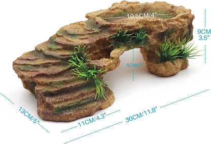 Turtle Basking Platform Reptile Terrarium Hideout Tortoise Resin Rock Hide Cave Habitat Ornament for Bearded Dragon Frogs Lizards Spiders Fish Amphibians Aquarium